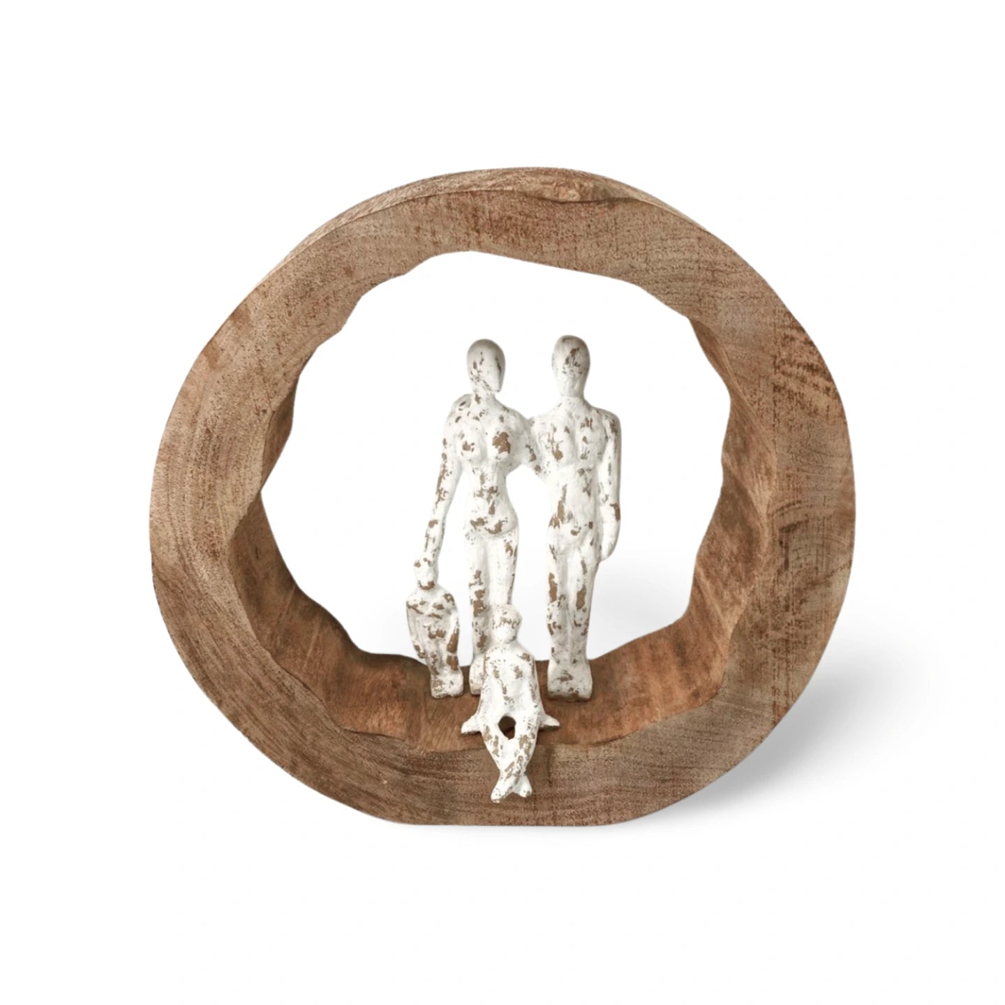 Beeld Gezin 4 Personen Wit Hout