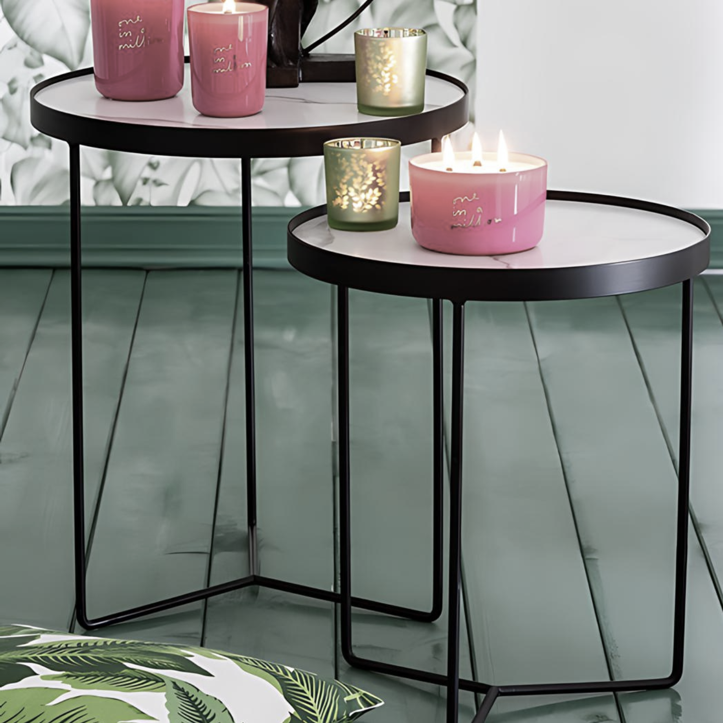 Bijzettafel Rond Marmer Zwart Sfeerfoto