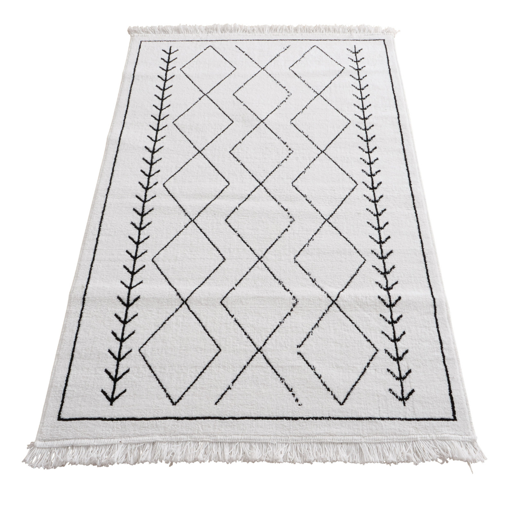 Bohemian Vloerkleed Zwart Wit Ruit 180 x 120 cm