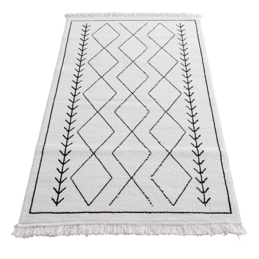 Bohemian Vloerkleed Zwart Wit Ruit 180 x 120 cm