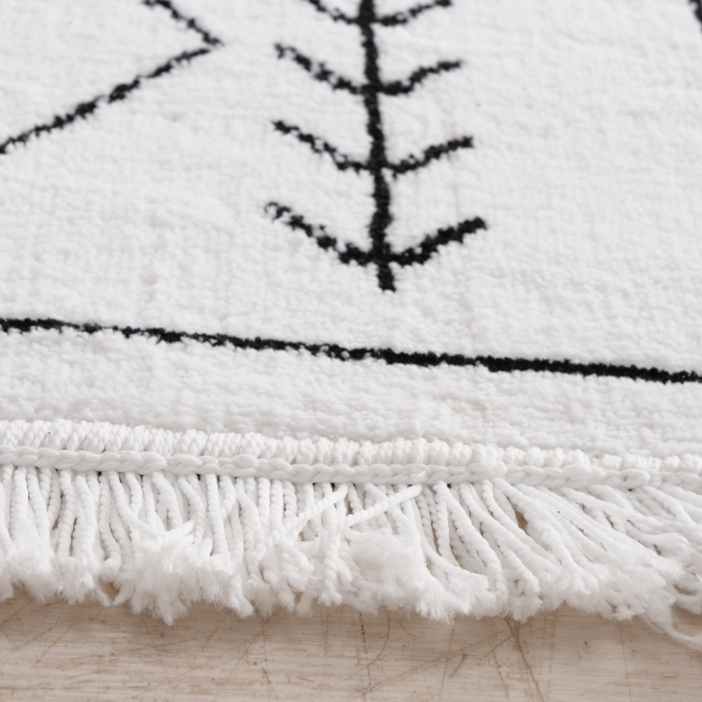 Bohemian Vloerkleed Zwart Wit Ruit Detail