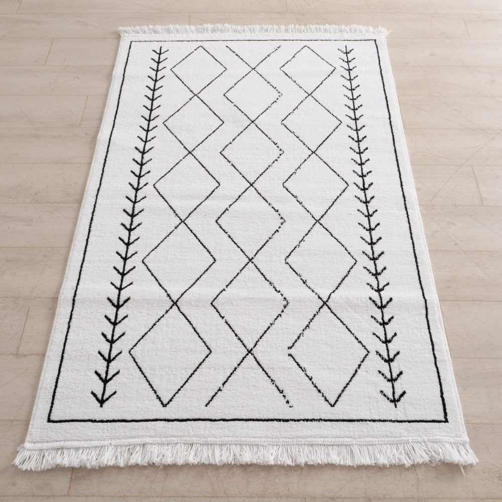 Bohemian Vloerkleed Zwart Wit Ruit Sfeerfoto