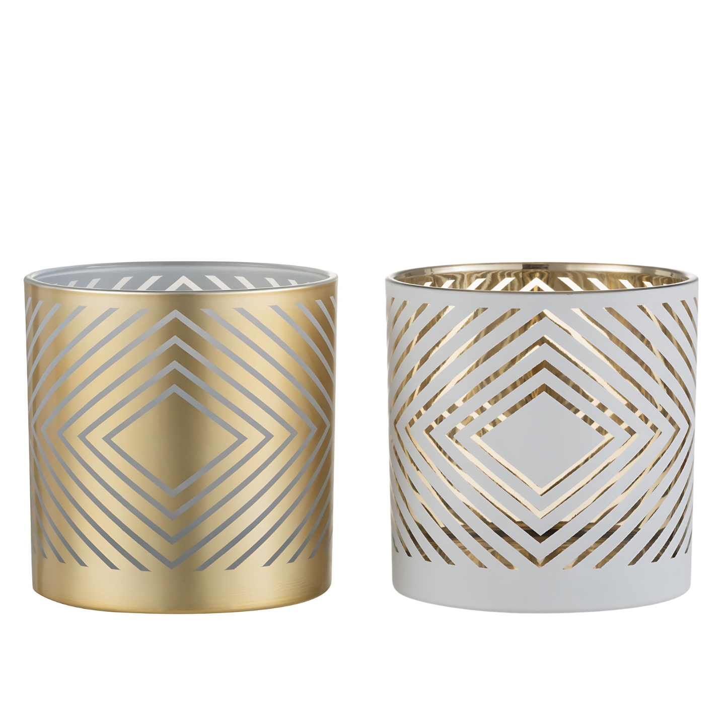 Groot Windlicht Modern Glas Wit/Goud - Set 2