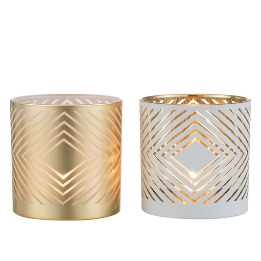 Groot Windlicht Modern Glas Wit/Goud Sfeerfoto