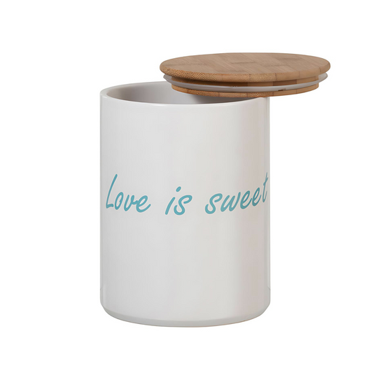 Grote Voorraadpot Wit Met Houten Deksel 2.7 L