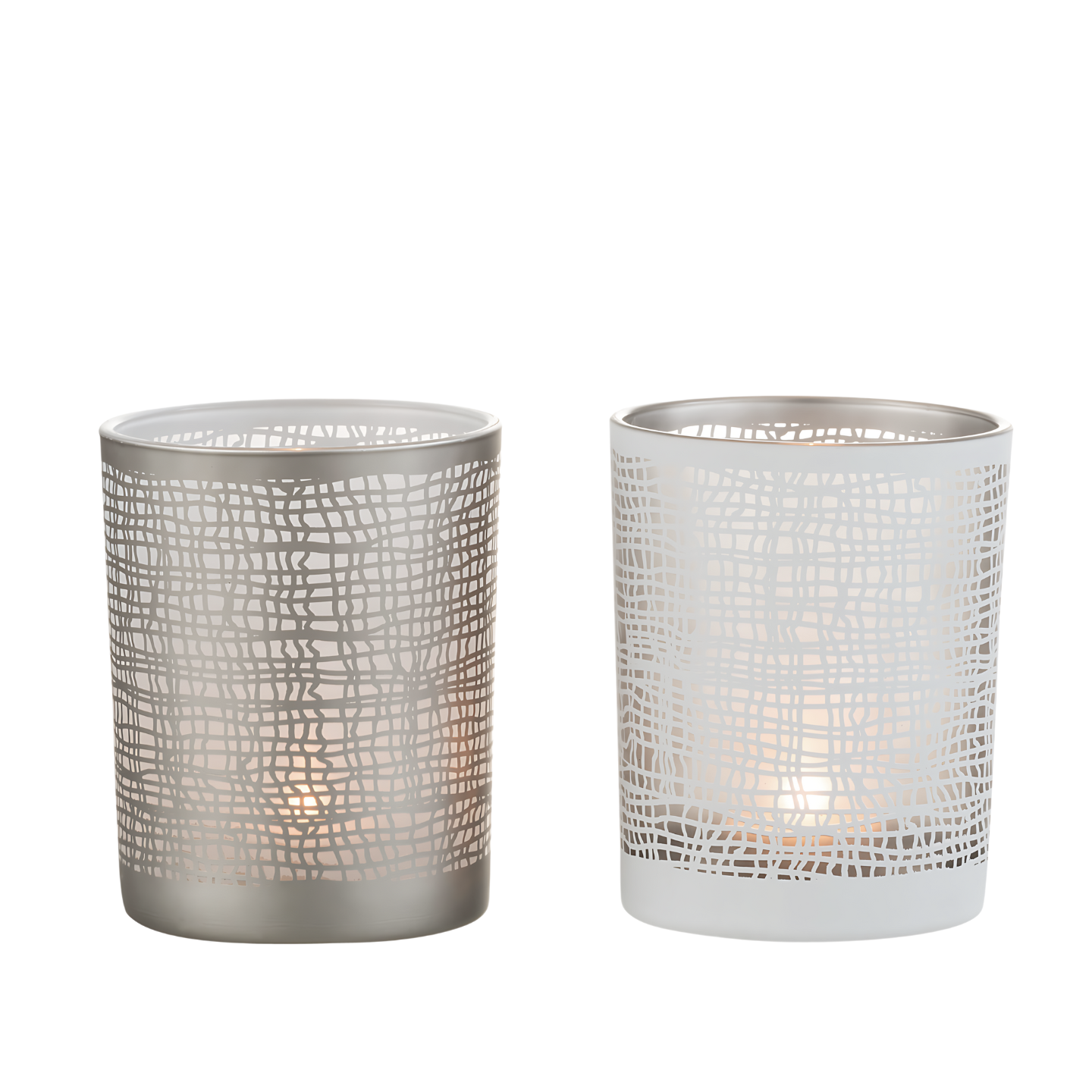 Grote Waxinelichthouder Glas Wit/Grijs Sfeerfoto