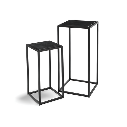 Hoge Bijzettafel Zwart Marmer - Set 2
