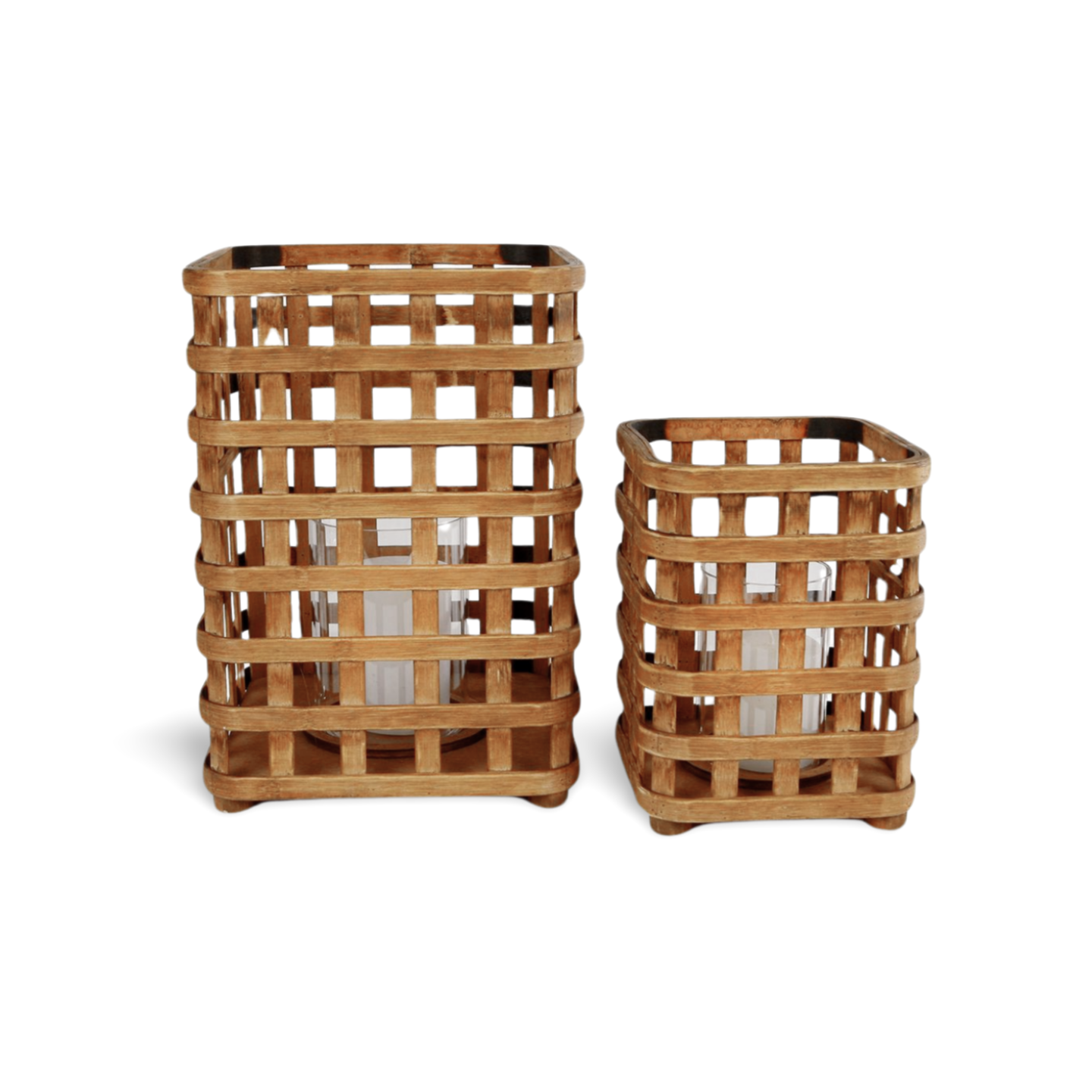 Houten Windlicht Vierkant - Set 2