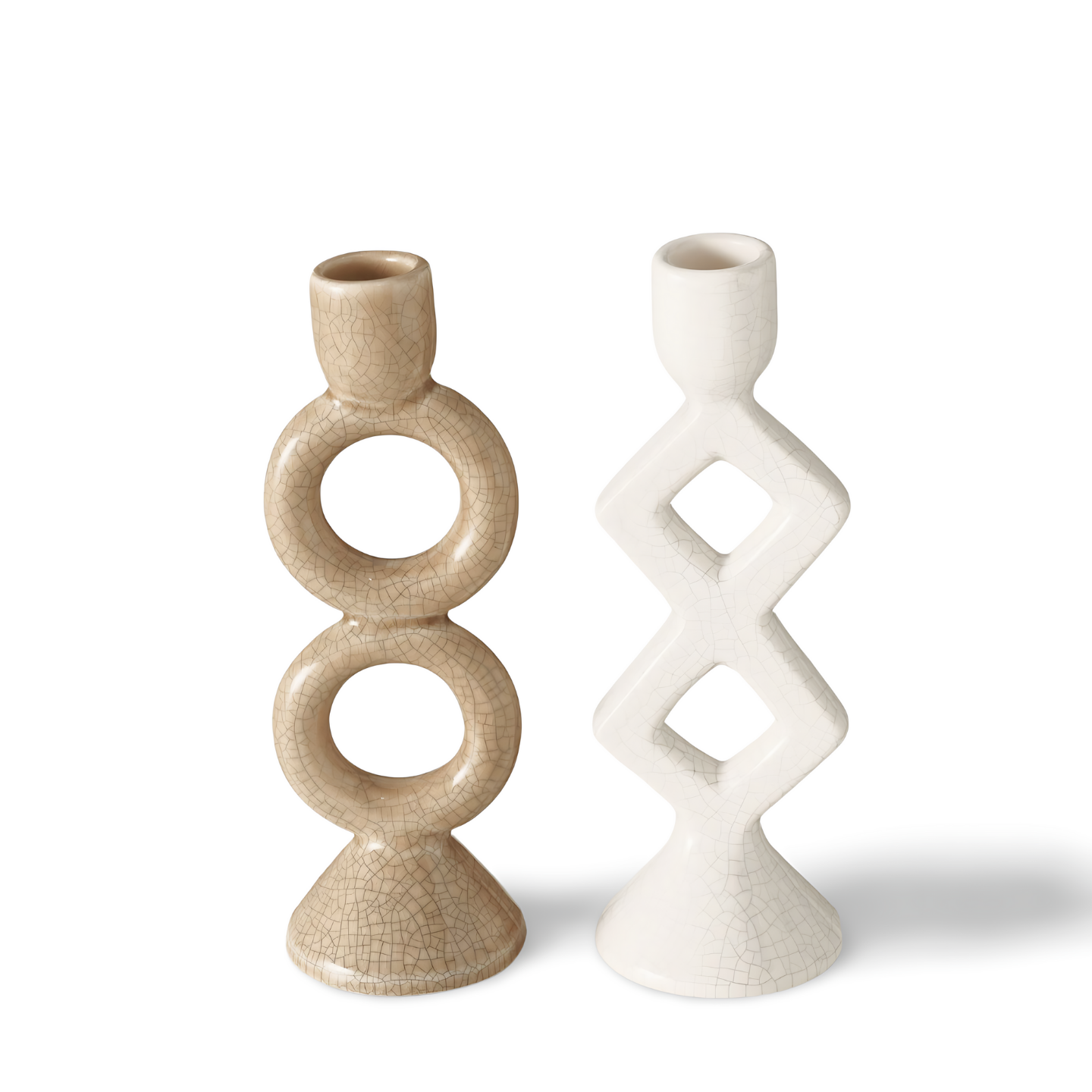Kandelaar Keramiek Beige/Wit - Set 2