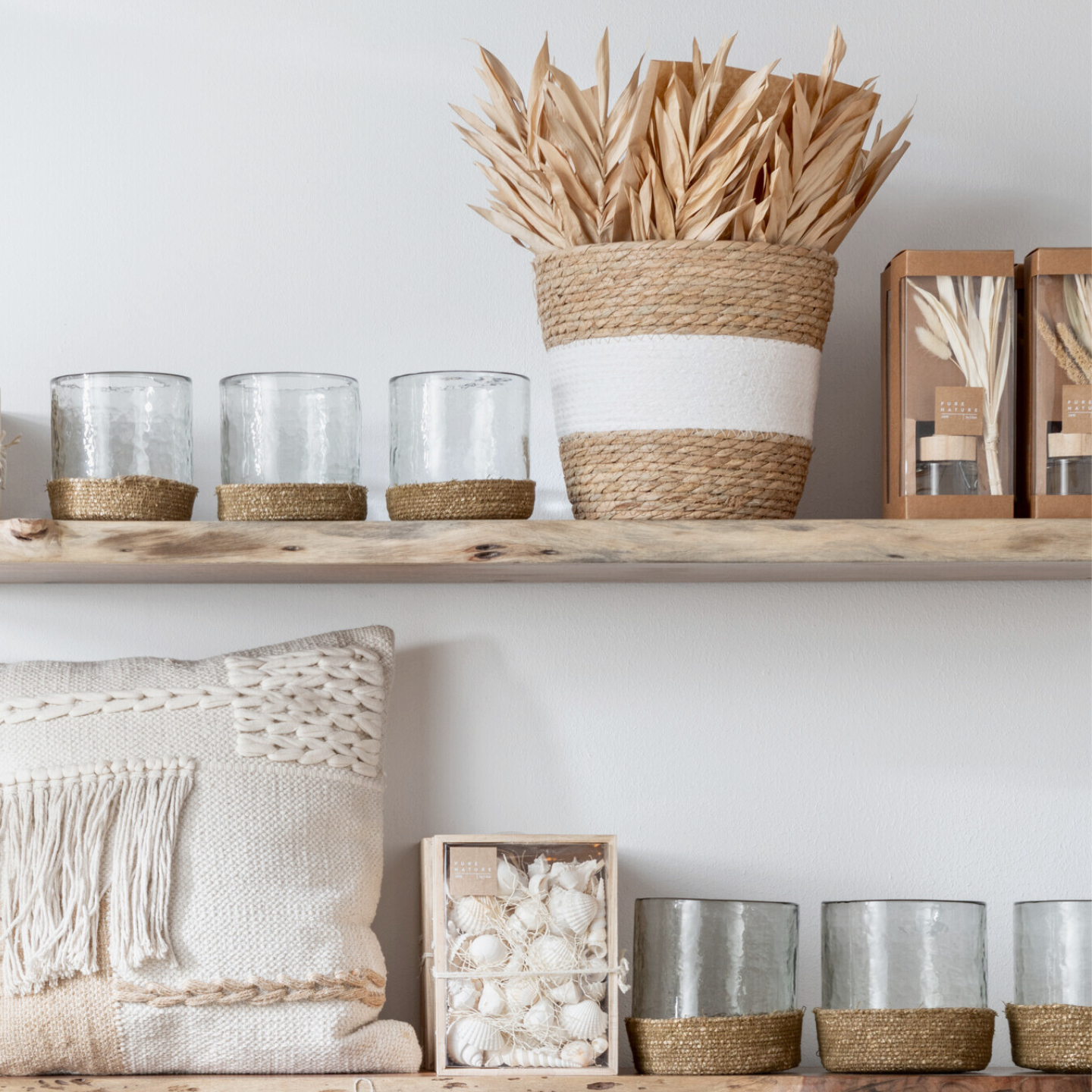 Kleine Ronde Opbergmand Zeegras/Riet Wit Sfeerfoto 2