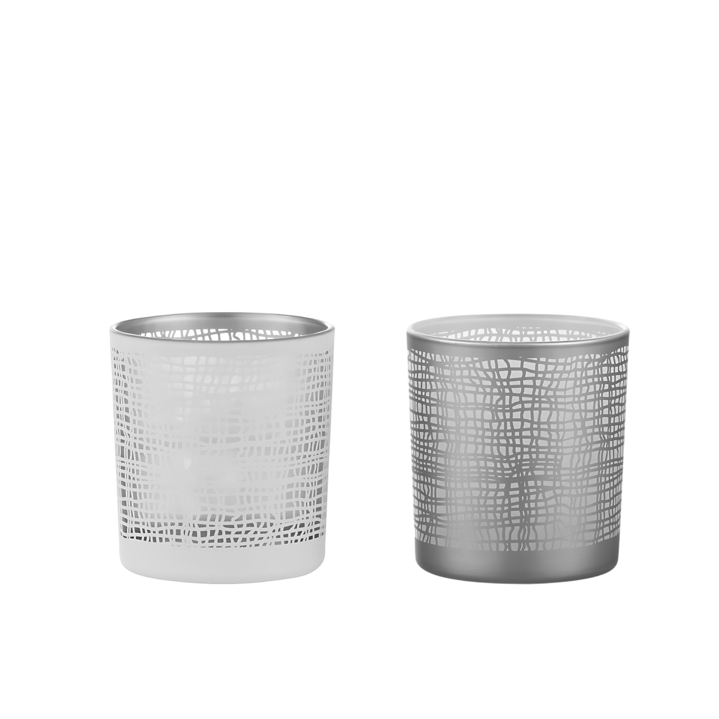 Kleine Waxinelichthouder Glas Wit/Grijs - Set 2