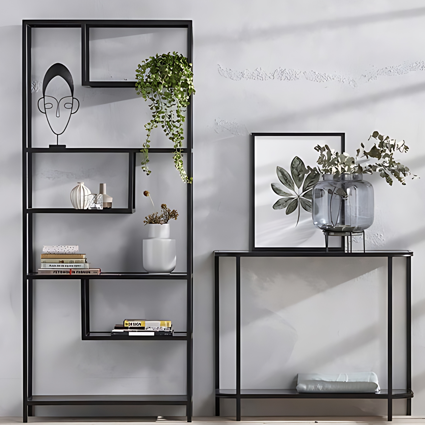 Luxe Open Vakkenkast Zwart Metaal Sfeerfoto