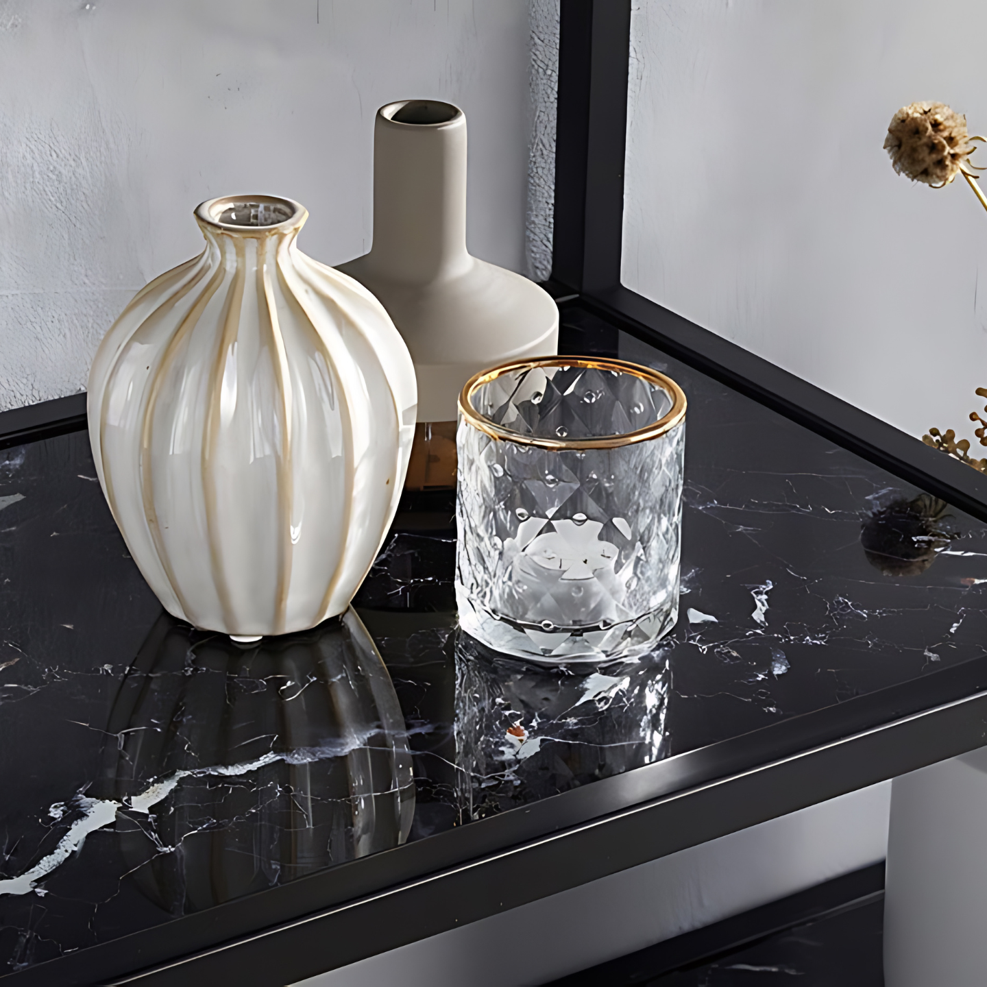 Luxe Open Vakkenkast Zwart Metaal Sfeerfoto Detail