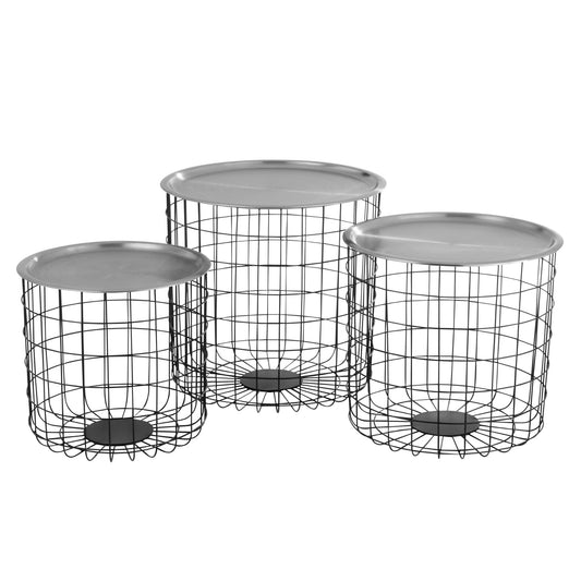 Luxe Zilveren Mand Bijzettafel - Set Van 3