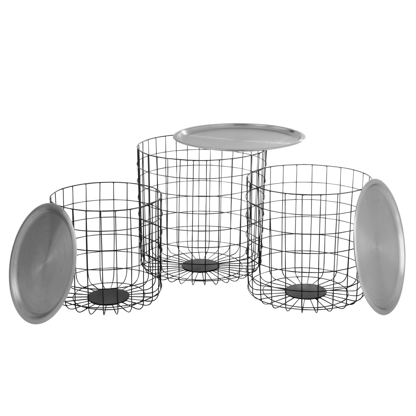 Luxe Zilveren Mand Bijzettafel - Set Van 3 - In Situatie