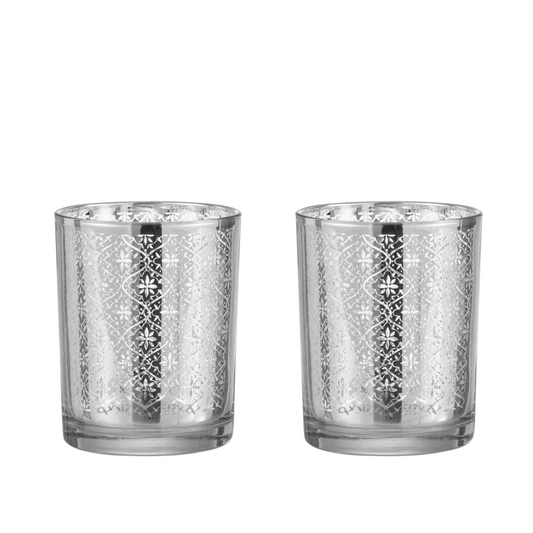 Oosterse Waxinelichthouder Groot Glas Zilver - Set 2