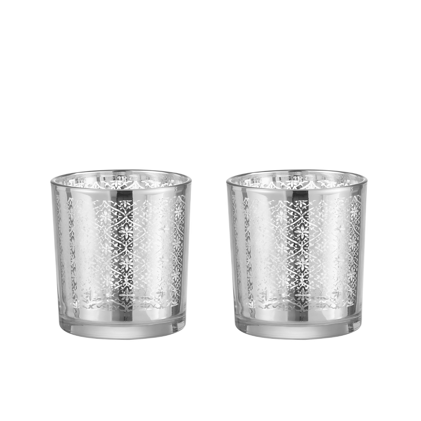 Oosterse Waxinelichthouder Klein Glas Zilver - Set 2
