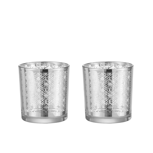 Oosterse Waxinelichthouder Klein Glas Zilver - Set 2