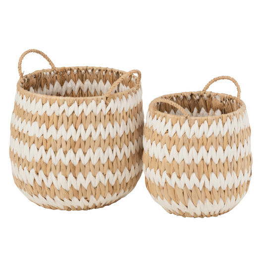 Opbergmand Zeegras Wit Rond - Set 2