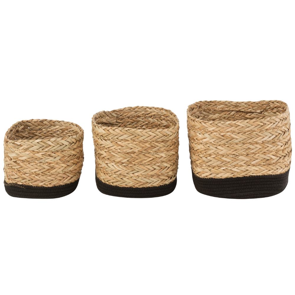 Opbergmand Zeegras Zwart Rond Zijkant