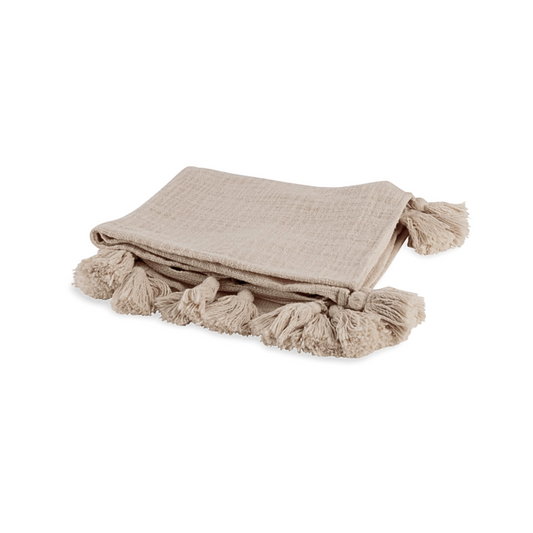 Plaid Beige Groot Met Pompons 180 x 150 cm