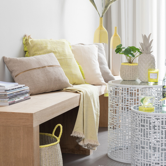 Plaid Katoen Geel 170 x 130 cm Sfeerfoto