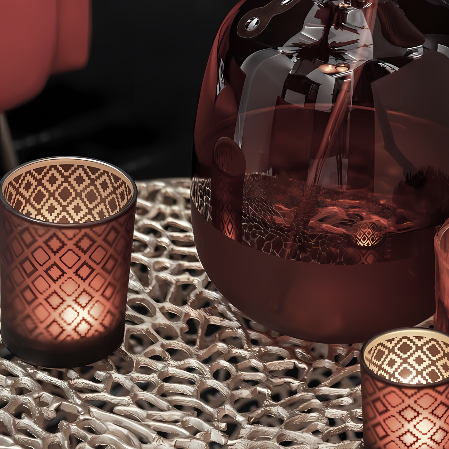 Rode Waxinelichthouder Groot Glas Sfeerfoto