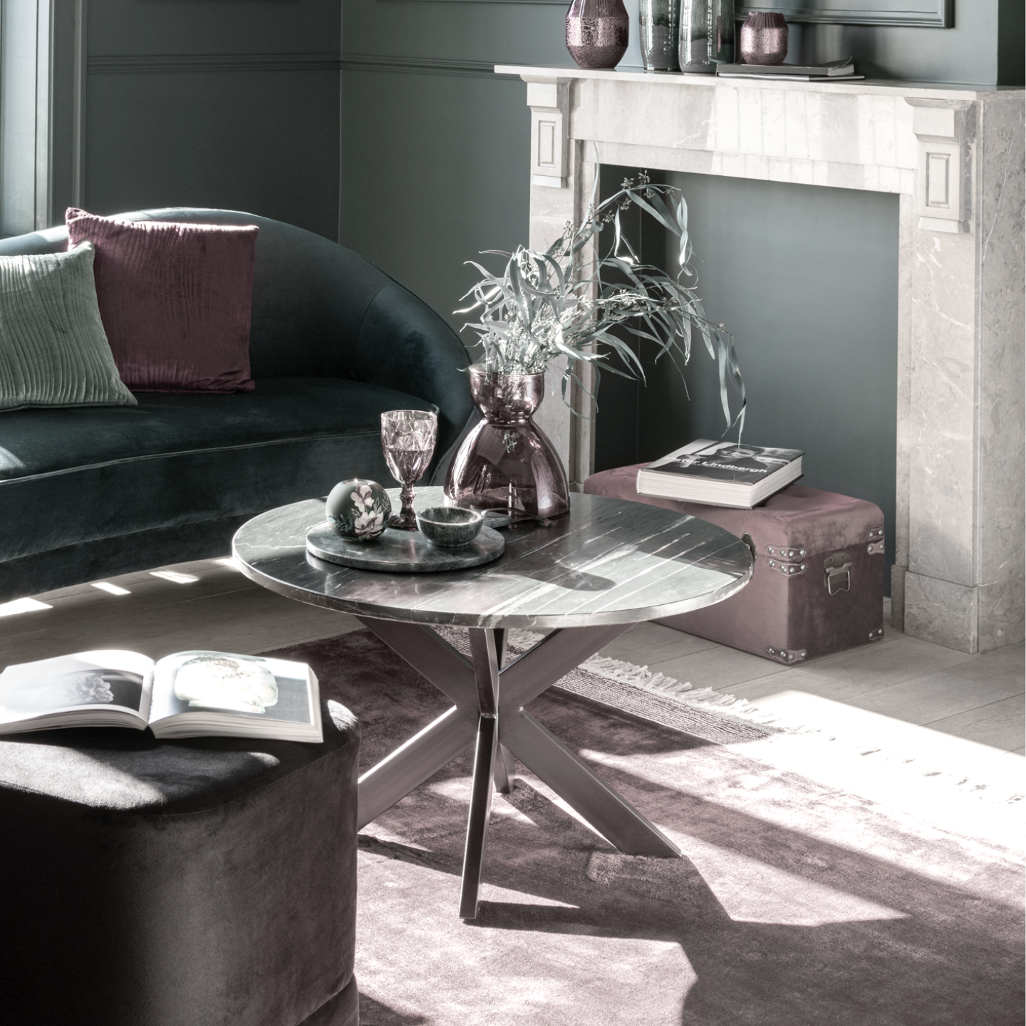 Ronde Salontafel Marmer Zwart Sfeerfoto