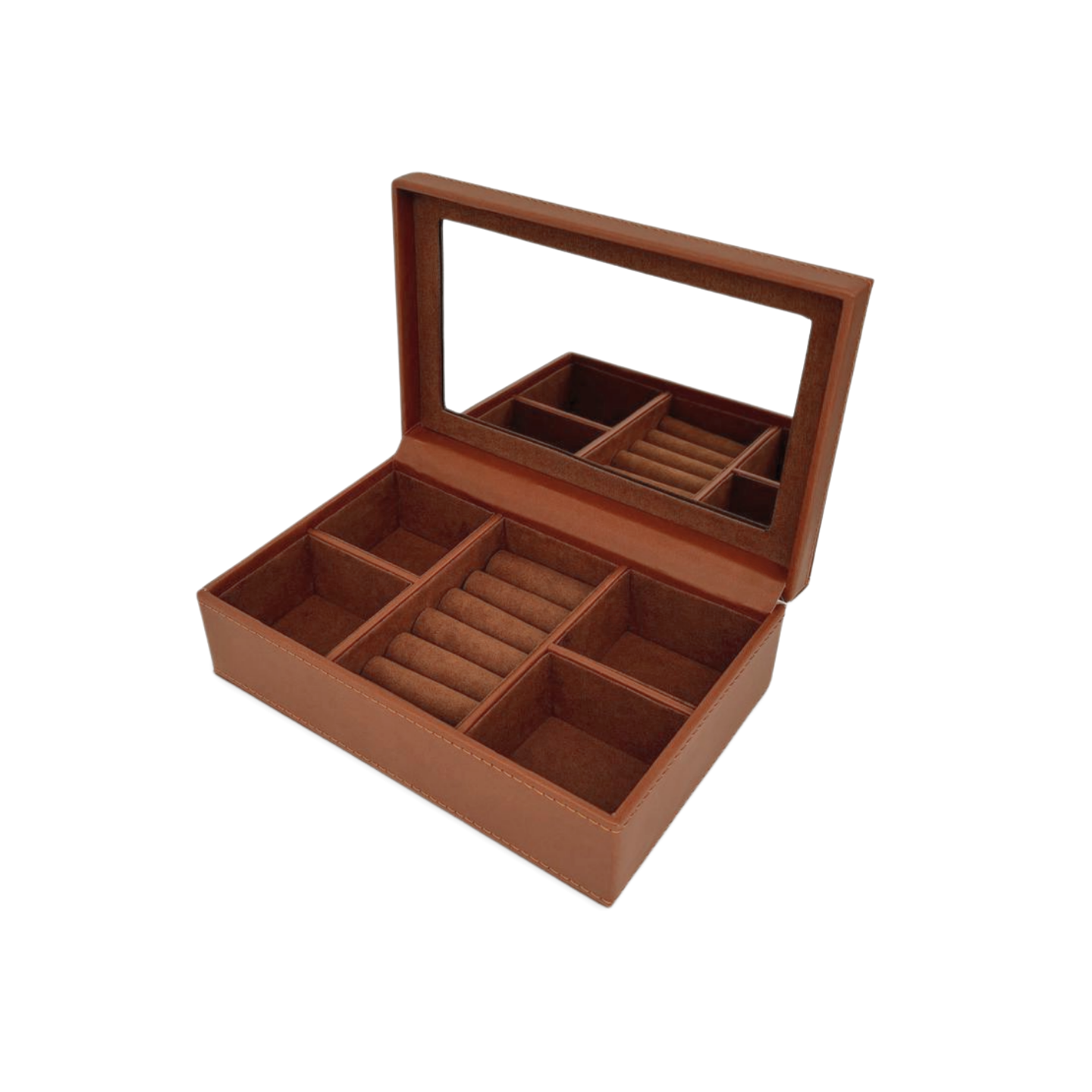 Sieradendoos Leer Met Spiegel Bruin Binnenkant