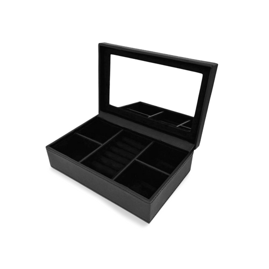 Sieradendoos Zwart Leer Met Spiegel Binnenkant