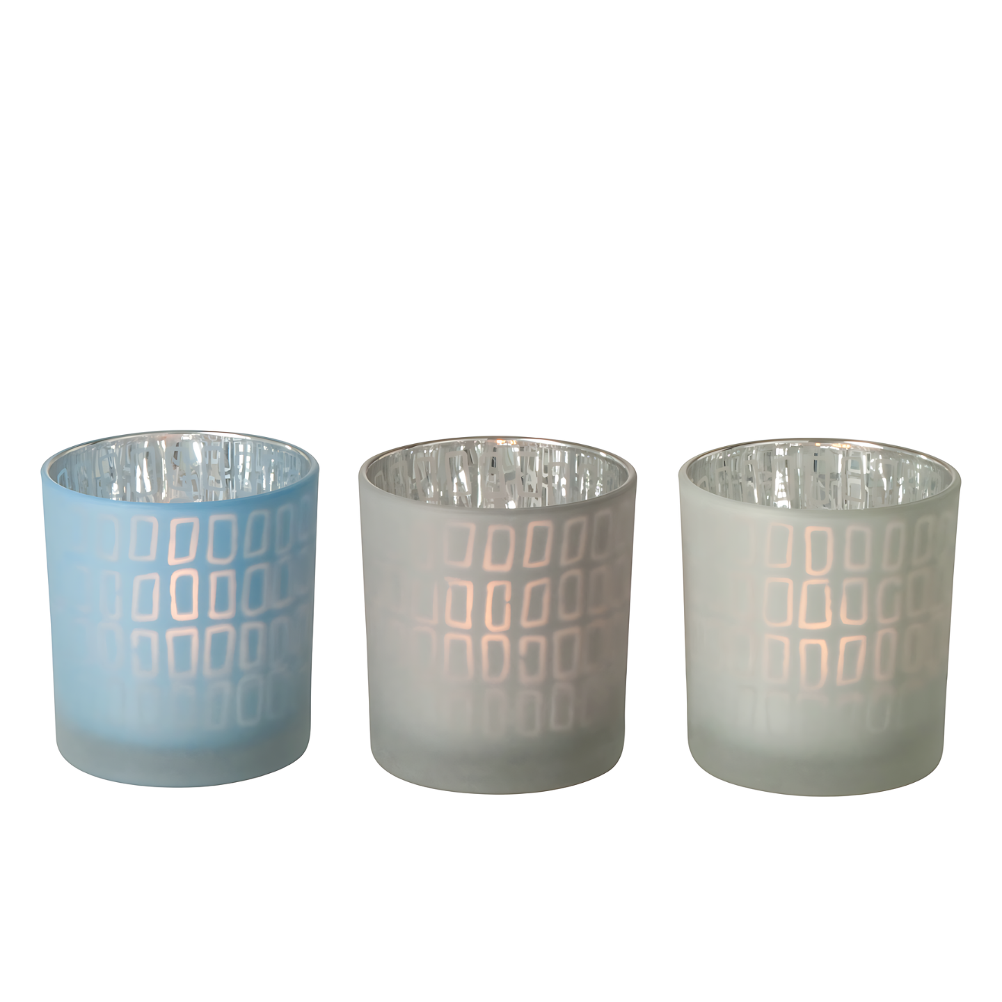 Theelichthouder Blauw/Wit Glas - Set 3
