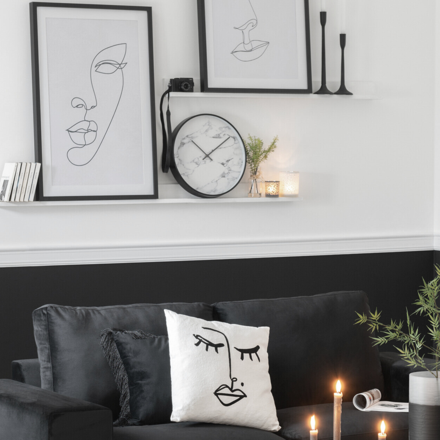 Wandklok Modern Zwart Marmer Sfeerfoto