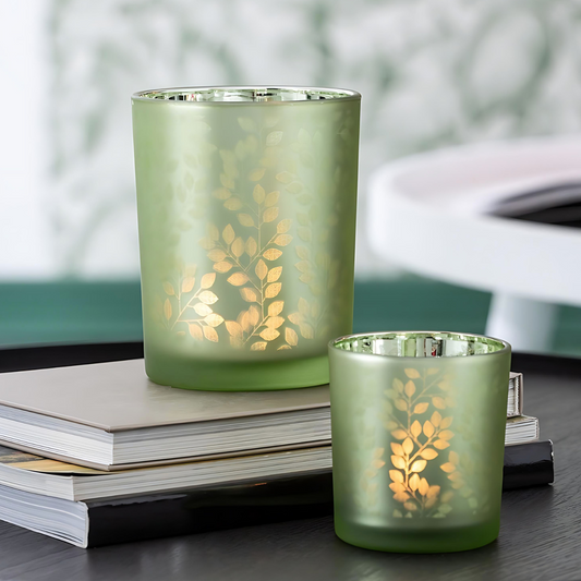 Waxinelichthouder Groot Glas Groen Sfeerfoto