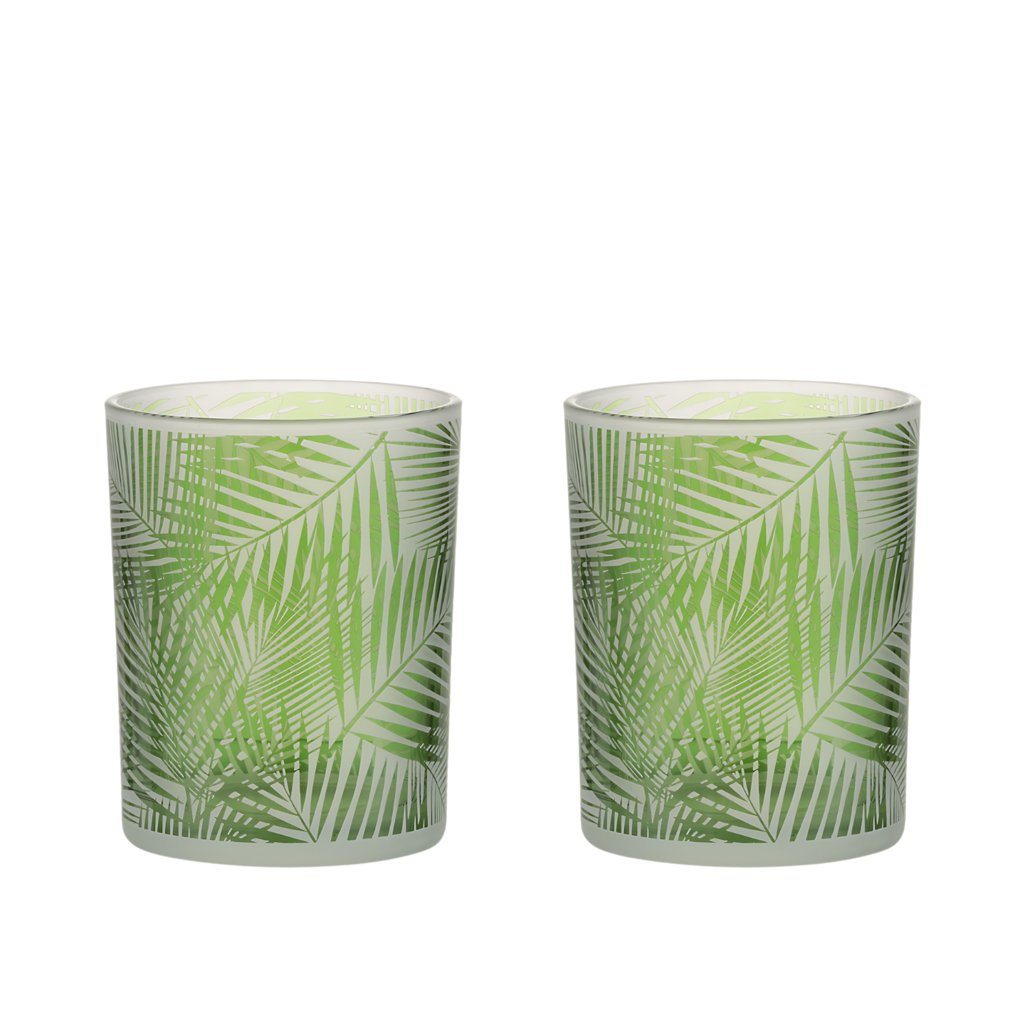 Waxinelichthouder Groot Glas Groen Tropisch - Set 2