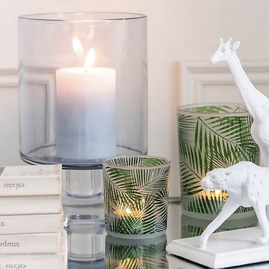 Waxinelichthouder Groot Glas Groen Tropisch Sfeerfoto