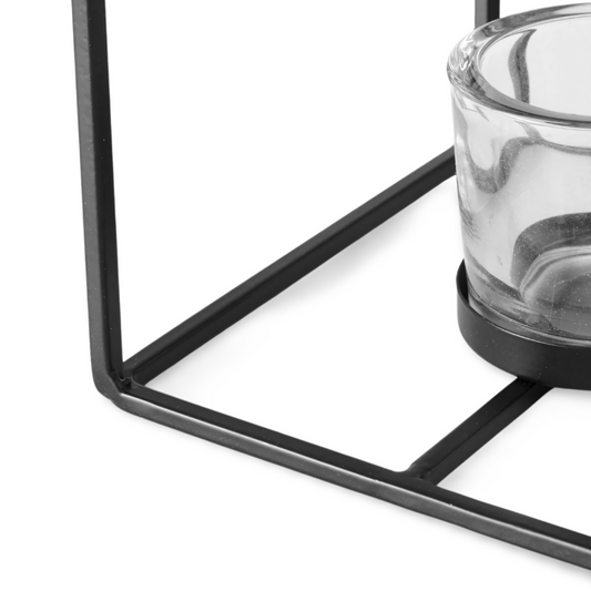 Waxinelichthouder Huisje Zwart Metaal Detail