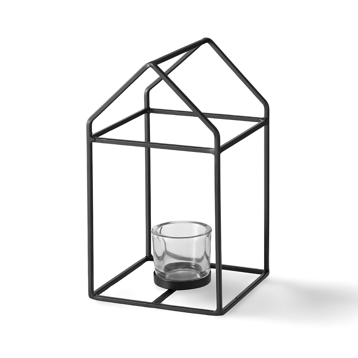 Waxinelichthouder Huisje Zwart Metaal Groot