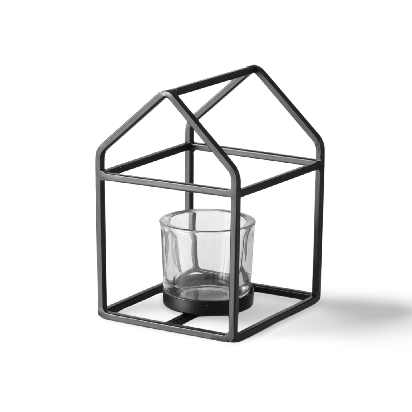 Waxinelichthouder Huisje Zwart Metaal Klein