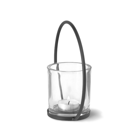 Waxinelichthouder Zwart Metaal Glas Zijkant