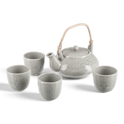 Aardewerk Theepot Grijs Met Glazen