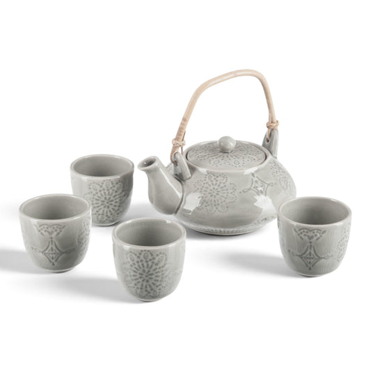Aardewerk Theepot Grijs Met Glazen