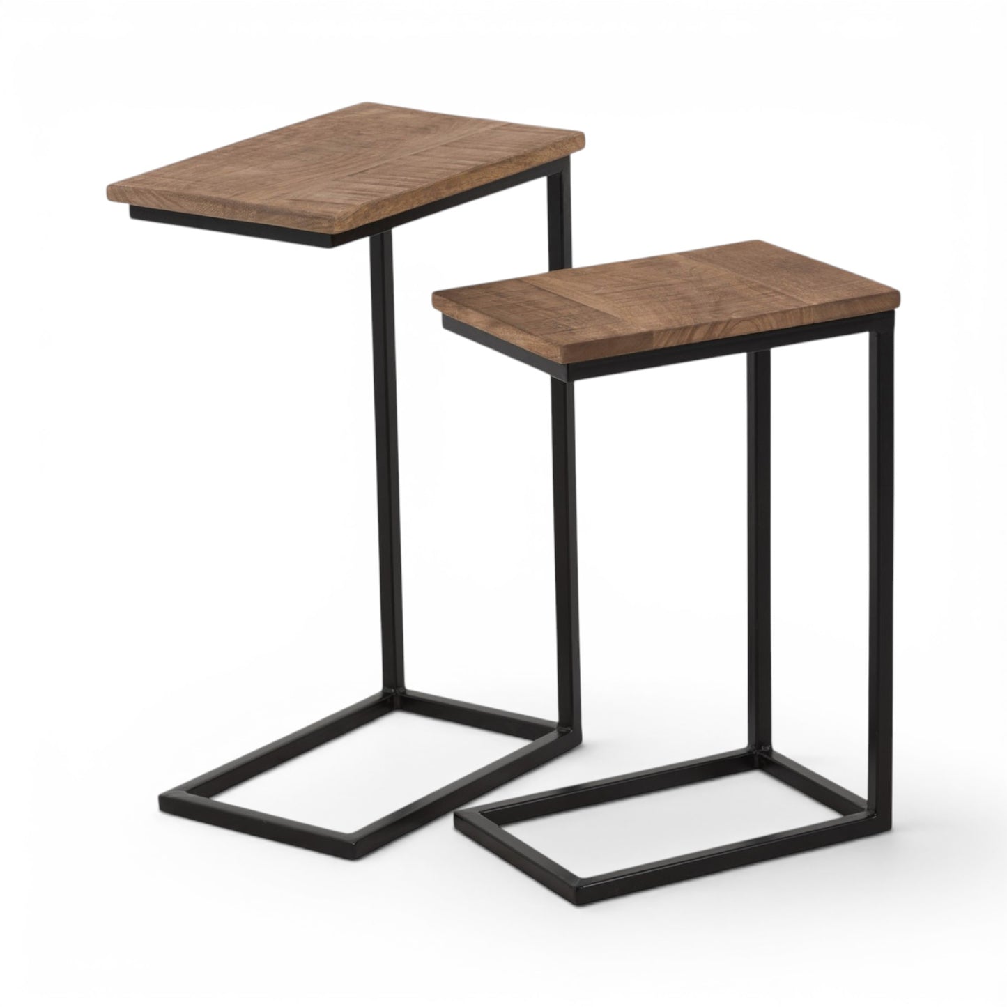 Bank Bijzettafel Hout Metaal - Set 2