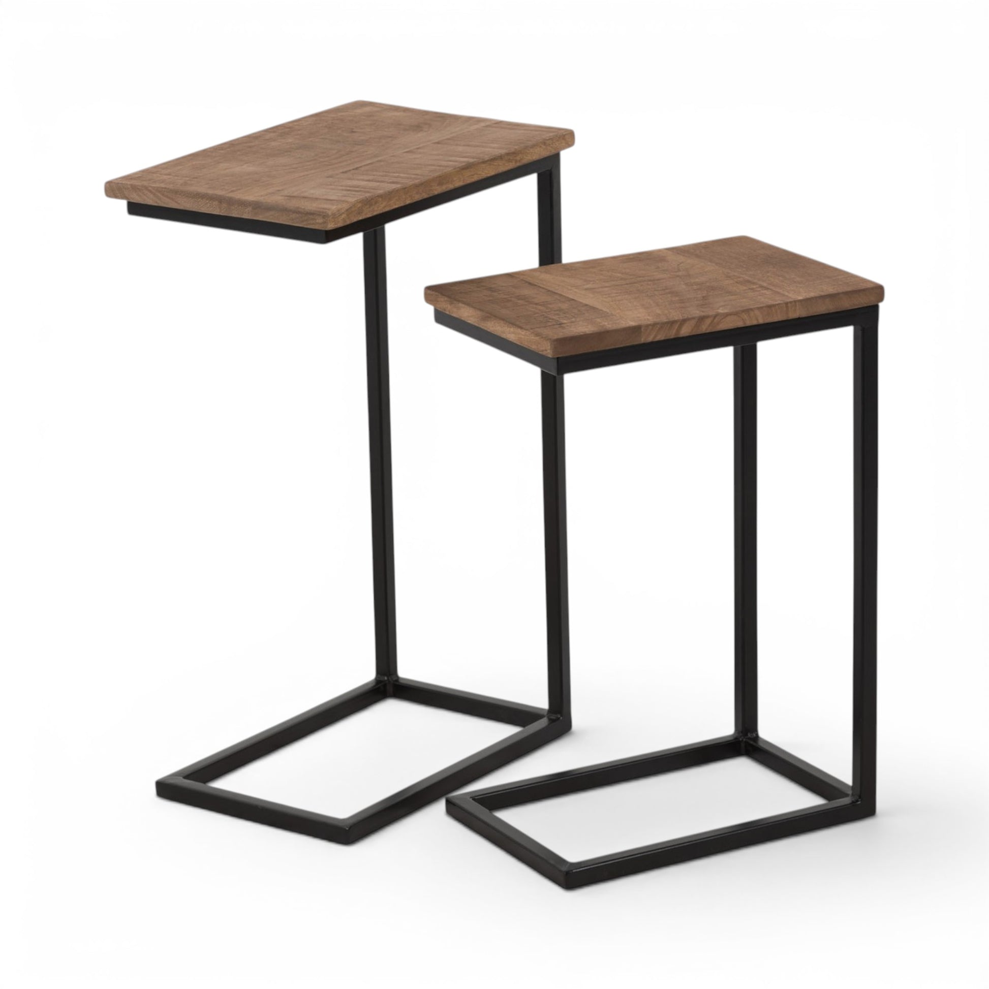 Bank Bijzettafel Hout Metaal - Set 2