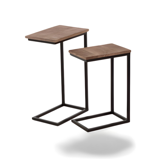 Bank Bijzettafel Hout Metaal set van 2