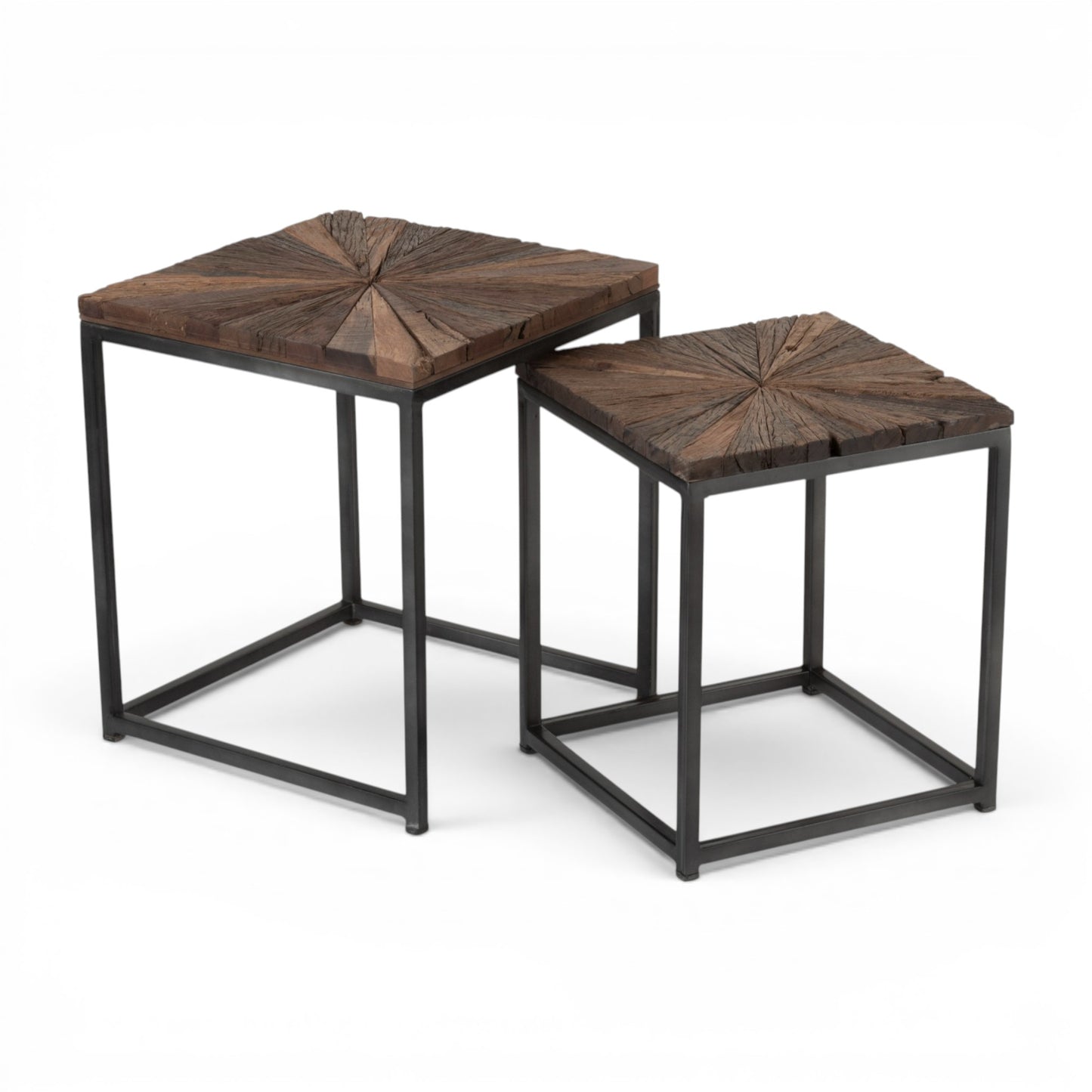 Bijzettafel Hout Metaal Vierkant - Set 2