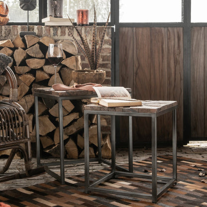 Bijzettafel Hout Metaal Vierkant Sfeerfoto 2