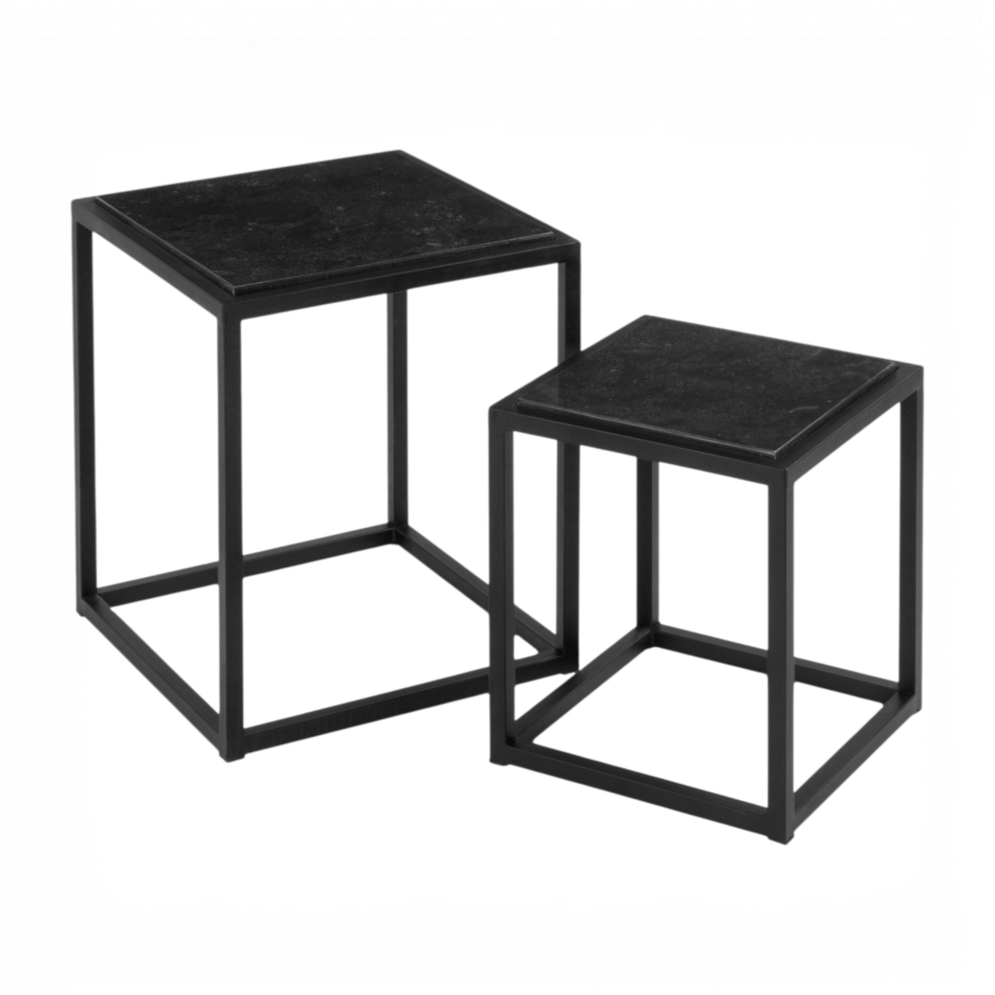 Bijzettafel Marmer Blad Zwart - Set 2