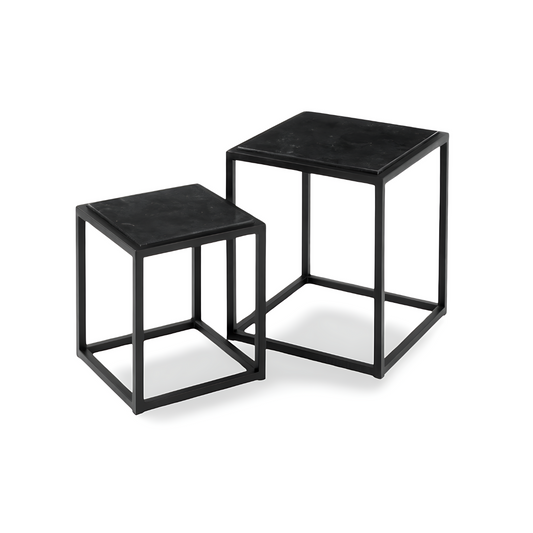 Bijzettafel Marmer Blad Zwart - Set 2