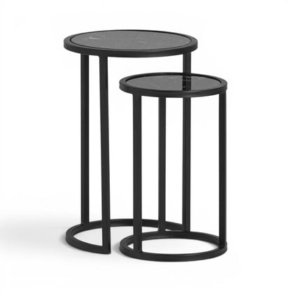 Bijzettafel Marmer Zwart Rond - Set 2