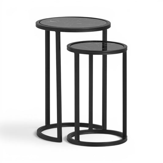 Bijzettafel Marmer Zwart Rond - Set 2